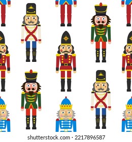 Seamless Christmas Pattern with Nutcrackers in Vector.