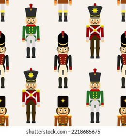 Seamless Christmas Pattern with Nutcrackers in Vector.