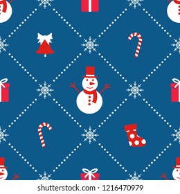 Seamless Christmas pattern on a blue background-vector illustration. Christmas items.