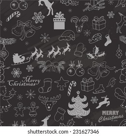 Seamless Christmas pattern on a dark background. Vector hand drawing sketch illustration