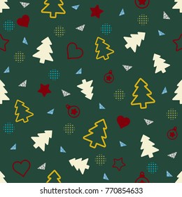 seamless christmas pattern on green background with confetti colorful icon and geometric  glitter