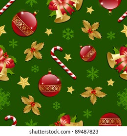 Seamless Christmas pattern on green background