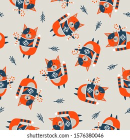Seamless Christmas pattern on light background. Vector illustration.