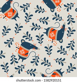 Seamless Christmas pattern on light background. Vector illustration.