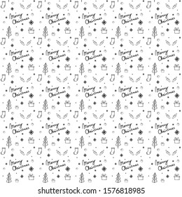 Seamless Christmas pattern on a white background with Christmas elements. Beautiful pattern for gift wrapping paper, t-shirts, greeting cards.