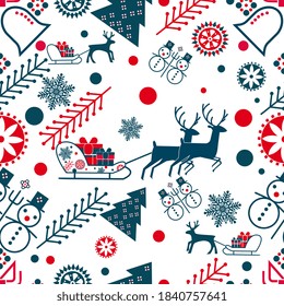 Patrón de Navidad sin inconvenientes sobre un fondo blanco con elementos decorativos basados en motivos noruegos