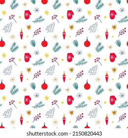 Seamless christmas pattern on white background. Happy new year