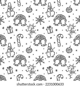 Patrón de navidad sin foco. adorno de navidad. Iconos de Doodle con iconos de año nuevo