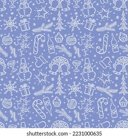 Seamless christmas pattern. christmas ornament. Doodle illustration with new year icons