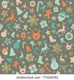 Seamless Christmas pattern with ornaments. Vector.