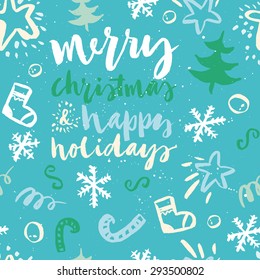 Seamless Christmas pattern. The pattern is painted with a brush.