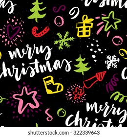 Seamless Christmas pattern. The pattern is painted with a brush.