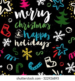 Seamless Christmas pattern. The pattern is painted with a brush.