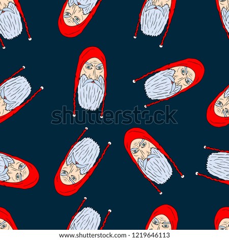 Seamless Christmas pattern of the peculiar heads of the medieval Santa Claus