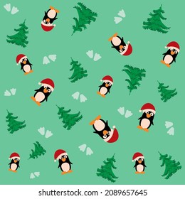 nahtlose Weihnachtsmuster-Pinguine und Weihnachtsbaum