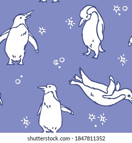 seamless christmas pattern with penguins and circles