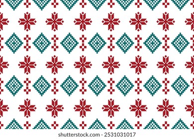  Nahtloses Weihnachtsmuster, perfekt für festliche Dekorationen, Vintage-Designs und Textilien zum Thema Urlaub, Traditionelle ethnische, geometrische, ethnische, Kultur, Stoff, für Textilien, Teppiche, Tapeten, Kleidung