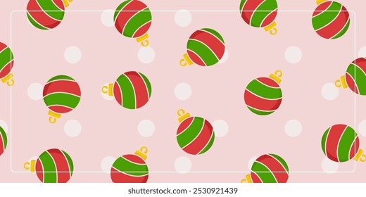 Seamless Christmas pattern pink background with Ball icons. design for banner, poster, greeting card, social media.