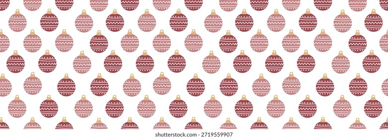 Patrón de Navidades sin costuras con adornos rosados, cascanueces y adornos vintage. Fondo festivo de vacaciones con lindas decoraciones de Navidad en colores pastel. Ilustración vectorial