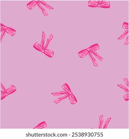 Seamless Christmas Pattern with Pink Ribbons