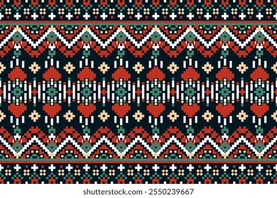 Seamless Christmas pattern. Pixel art pattern seamless for Fabric geometric ethnic pattern seamless,Pixel pattern art wallpaper Background, Design for fabric, curtain, carpet ,geometry seamless patter