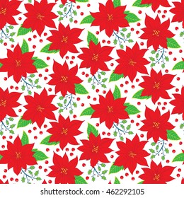 Seamless christmas pattern with poinsettia flowers. Vector illustration
