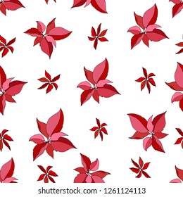 Seamless Christmas pattern with poinsettia. Red poinsettia flowers on a white background. Stylish wallpaper with red flowers. Merry christmas seamless pattern vector
