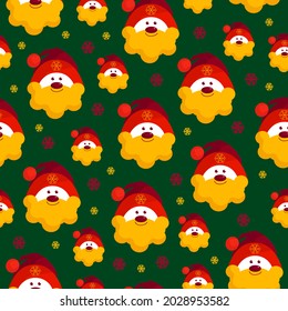 Seamless Christmas pattern. Portrait of Santa Claus, on a green background. Christmas design elements, vector. High-quality flat design. New Year, holiday.