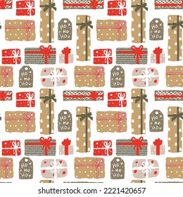 Seamless Christmas pattern. Print from different time boxes with bows Print for fabric and wrapping paper
