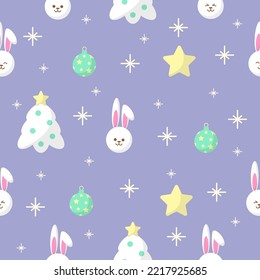 seamless christmas pattern with rabbits
