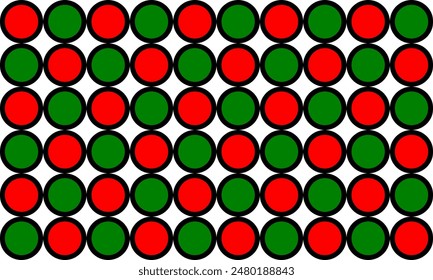 Nahtloses Weihnachtsmusiken-Muster, roter und grüner Punkt auf weißem Hintergrund, Schachbrett mit rotem und grünem Punkt nahtloses Wiederholungsmuster, komplettes Bild-Design für Stoffdruck oder Bildschirmhintergrund