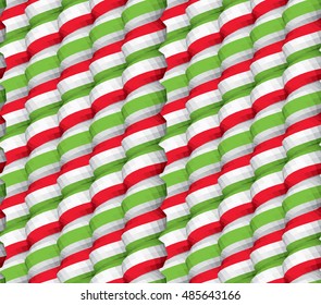 Seamless Christmas Pattern with Red Green and White Candy Cane Stripes. Festive Low Poly Vector Illustration. Holidays Print for Wrapping Paper Fabric and Wallpapers.