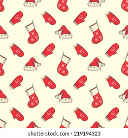 Seamless Christmas pattern. Red hand-drawn festive background.
