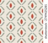 Seamless Christmas pattern with red pinecone shaped ornaments decorated with yellow pattern on light background. Festive winter illustration perfect for wrapping paper, textiles, holiday decor and packaging.