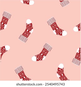 Seamless Christmas Pattern with Red Christmas Socks