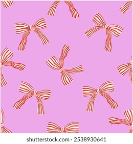 Seamless Christmas Pattern With Red and White Striped Ribbons