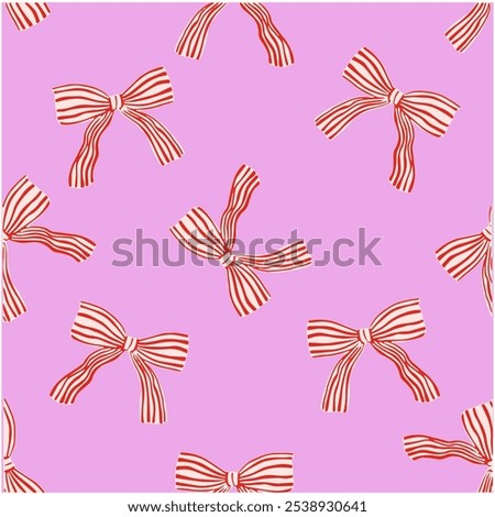 Seamless Christmas Pattern With Red and White Striped Ribbons