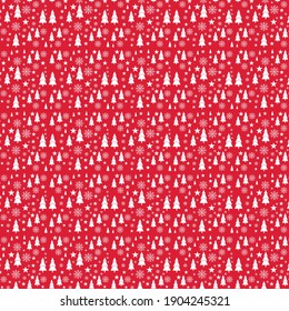 Seamless Christmas pattern with reindeer. Seamless flat pattern with icons of Happy New Year and Christmas Day. Geometric Christmas trees with stars, seamless pattern