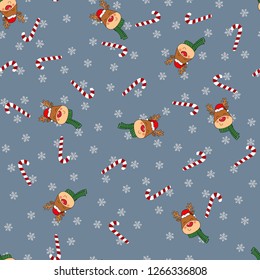 Seamless Christmas pattern with Reindeer on a background with snowflakes. Perfect for gift wrapping paper or background for holiday designs