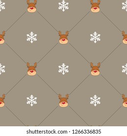 Seamless Christmas pattern with  Reindeer on a background snowfall and shooting stars. Perfect for gift wrapping paper or background for holiday designs