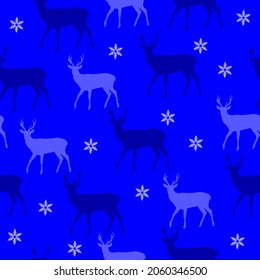 Seamless Christmas pattern with reindeer and snowflakes. Christmas and New Year.
