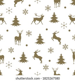 Seamless Christmas pattern with reindeer. Vector illustration isolated on white.