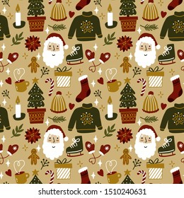 Seamless christmas pattern retro trendy style.