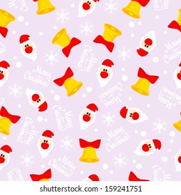 Seamless Christmas pattern. Santa and bell decorative background.