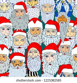 Seamless Christmas pattern of Santa Claus heads from different countries