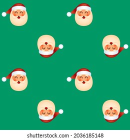 Seamless Christmas pattern with Santa Claus. Green background. Vector design.