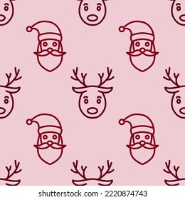 Seamless Christmas pattern with Santa Claus and deer. Print for New Year and winter holiday, wrapping paper, textiles and designs