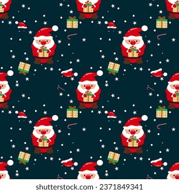 Seamless Christmas pattern Santa Claus and snowflakes Can be used for fabric, wrapping paper, scrapbooking, textiles, posters, signs and other Christmas designs.