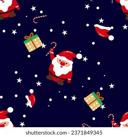 Seamless Christmas pattern Santa Claus and snowflakes Can be used for fabric, wrapping paper, scrapbooking, textiles, posters, signs and other Christmas designs.