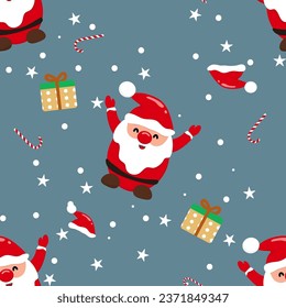 Nahtlose Weihnachtsmuster Weihnachtsmann und Schneeflocken Kann für Stoff, Umhüllungspapier, Scrapbooking, Textilien, Plakate, Zeichen und andere Weihnachtsdesigns verwendet werden.